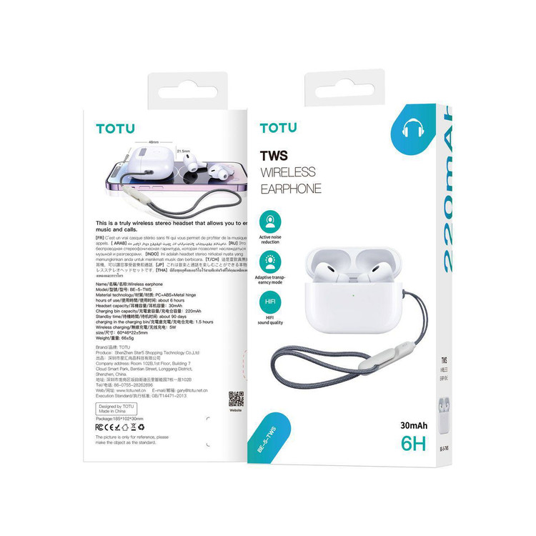 هنذفری بیسیم توتو TOTU مدل BE-5 TWS – ANC