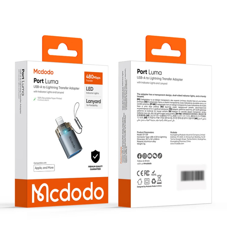 مبدل USB-A به لایتنینگ مکدودو مدل OT-739