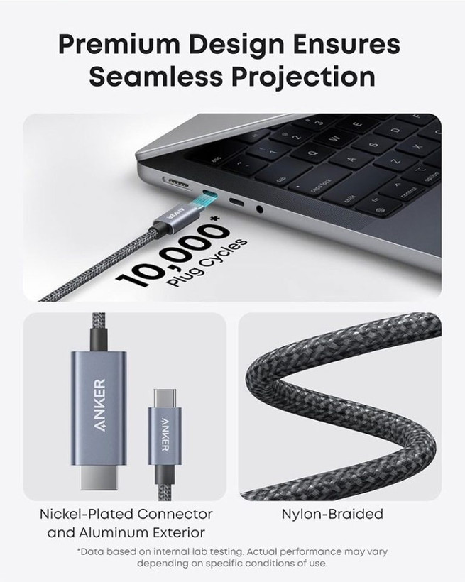 کابل تبدیل تایپ سی انکر Anker USB-C TO HDMI Cable 4K 60Hz مدل A87E0